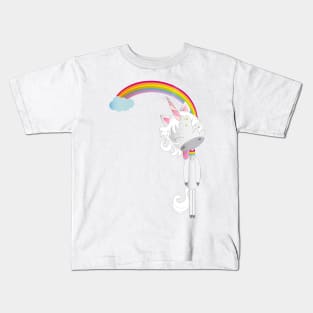 Unicorn hangs on the rainbow Kids T-Shirt